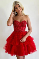 Glitter Tulle Sweetheart A-Line Short Layered Homecoming Party Dress
