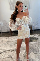 Gorgeous Sweetheart Tight Lace Homecoming Dress With Detachable Sleeves