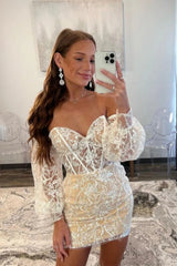 Gorgeous Sweetheart Tight Lace Homecoming Dress With Detachable Sleeves