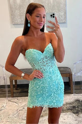 Chic Bodycon Sweetheart Lace Up Tulle Homecoming Dress with Appliques