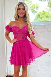 Cute Sweetheart A-Line Lace Up Short Homecoming Dress with Detachable Sleeves