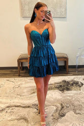 Gorgeous A-Line Sweetheart Lace Up Short Tiered Beaded Homecoming Dress