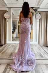 Lilac Sweetheart Zipper Back Long Mermaid Prom Dress with Appliques and Slit