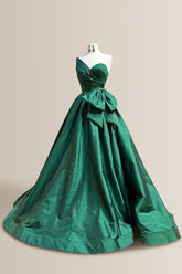 Princess A-Line One Shoulder Long Satin Prom Party Dress with Bowknot