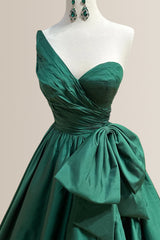 Princess A-Line One Shoulder Long Satin Prom Party Dress with Bowknot