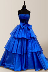 Princess A-Line Strapless Long Three Layers Prom Dress with Bowknot