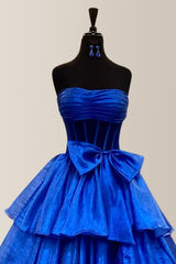 Princess A-Line Strapless Long Three Layers Prom Dress with Bowknot