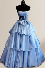 Princess A-Line Strapless Long Three Layers Prom Dress with Bowknot