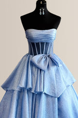 Princess A-Line Strapless Long Three Layers Prom Dress with Bowknot