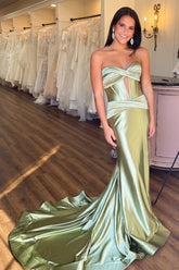 Sage Green Sweetheart Mermaid Long Satin Prom Party Dress