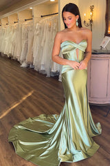 Sage Green Sweetheart Mermaid Long Satin Prom Party Dress