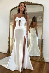 Sage Green Sweetheart Mermaid Long Satin Prom Party Dress