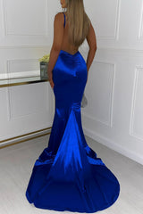 Sexy Mermaid Spaghetti Straps Open Back Long Satin Prom Party Dress