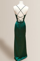 Simple Black Mermaid Spaghetti Straps Long Satin Formal Dress With Slit