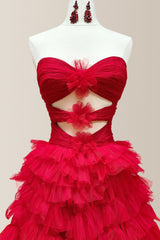 Stylish A-Line Hot Pink Sweetheart Long Ruched Tulle Prom Dress with Slit