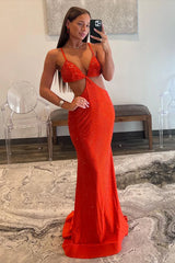 Stylish Glitter Mermaid Spaghetti Straps Keyhole Back Beaded Prom Dress