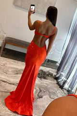 Stylish Glitter Mermaid Spaghetti Straps Keyhole Back Beaded Prom Dress