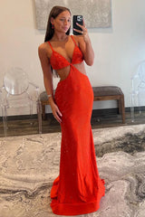Stylish Glitter Mermaid Spaghetti Straps Keyhole Back Beaded Prom Dress
