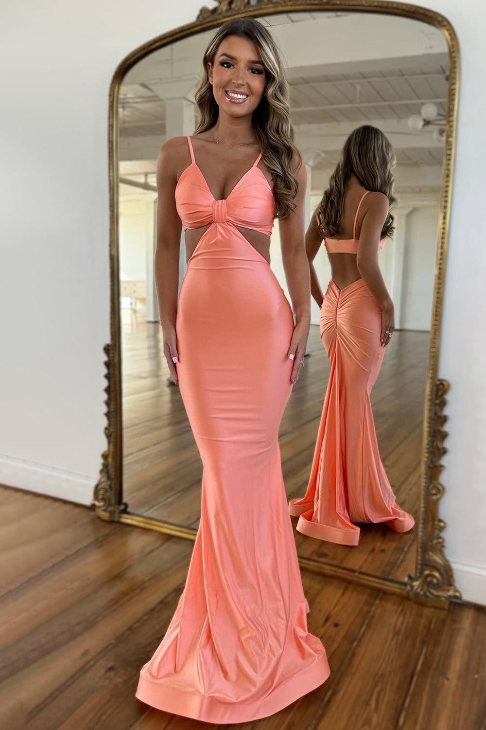 Stylish Red Mermaid Spaghetti Straps Long Satin Prom Dress