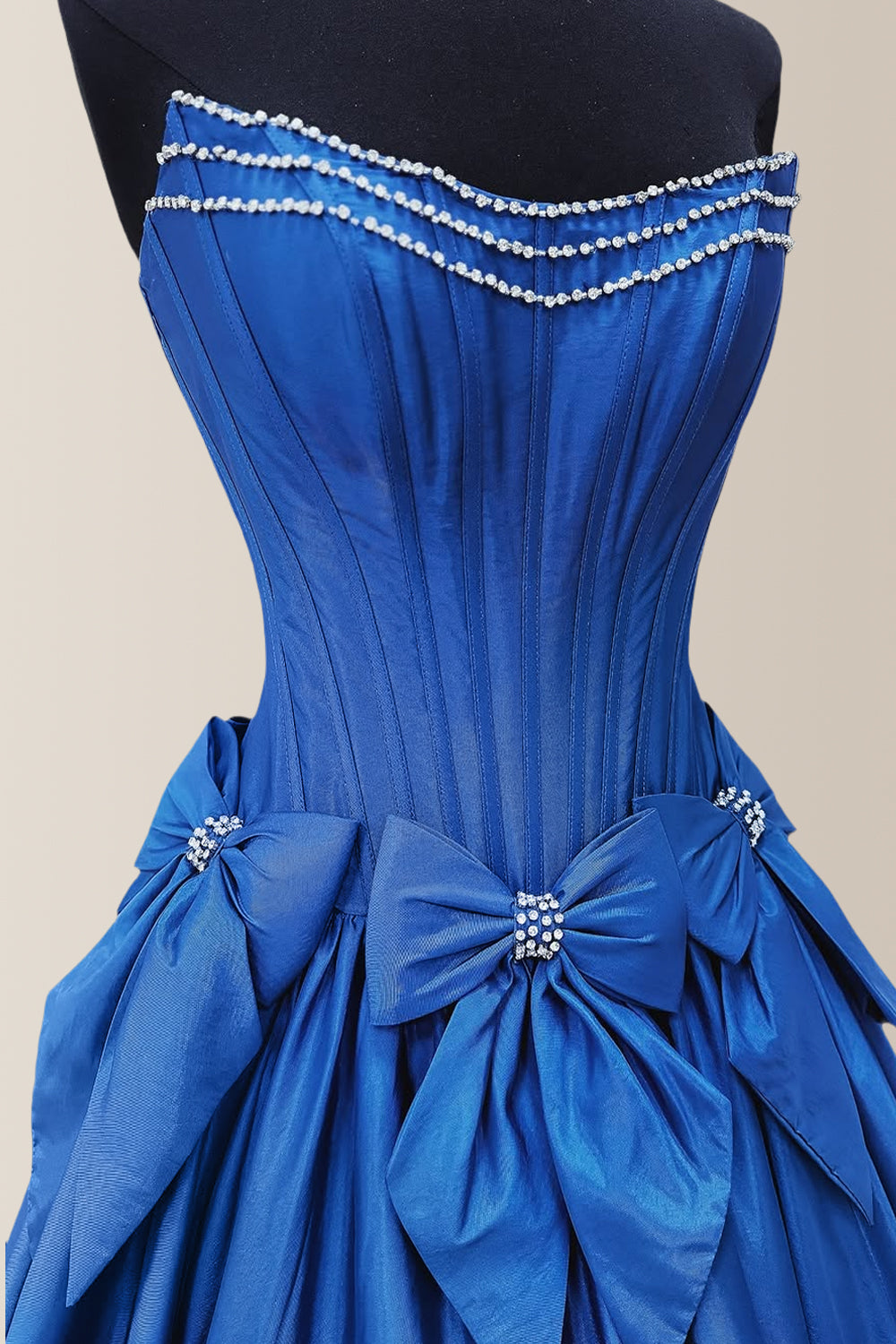 Black Princess A-Line Strapless Long Satin Prom Dress with Bowknot