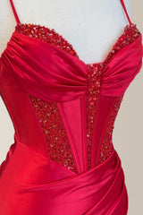 Cute Red Bodycon Spaghetti Straps Short Satin Homecoming Dress With Sequin