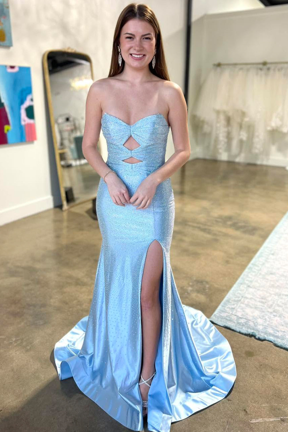 Cute Yellow Mermaid Sweetheart Long Beaded Prom Party Dress with Slit