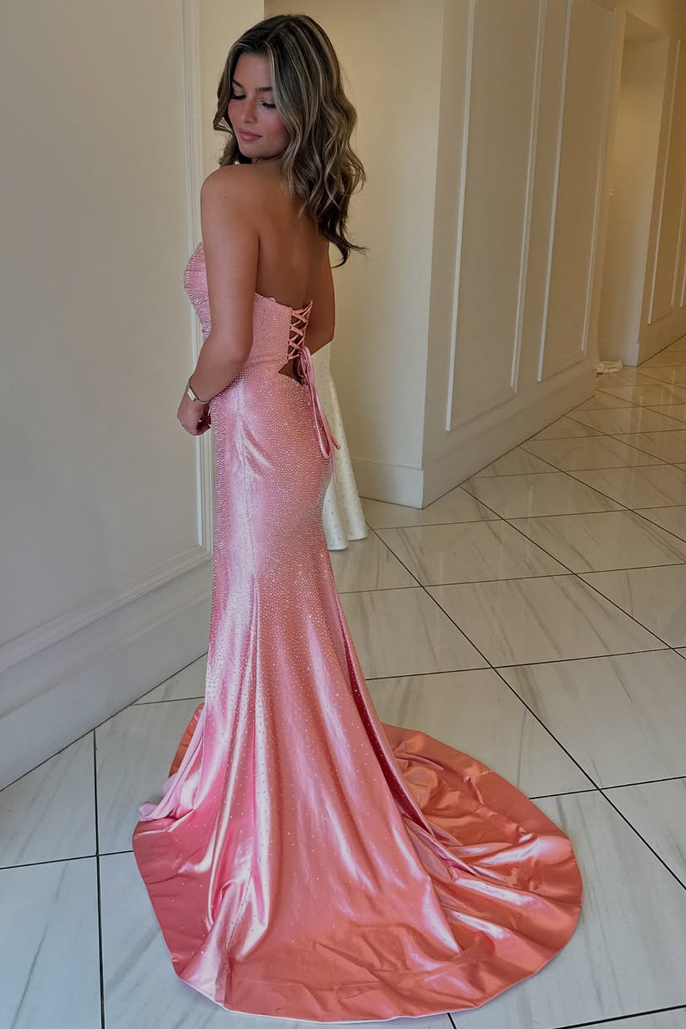 Cute Yellow Mermaid Sweetheart Long Beaded Prom Party Dress with Slit
