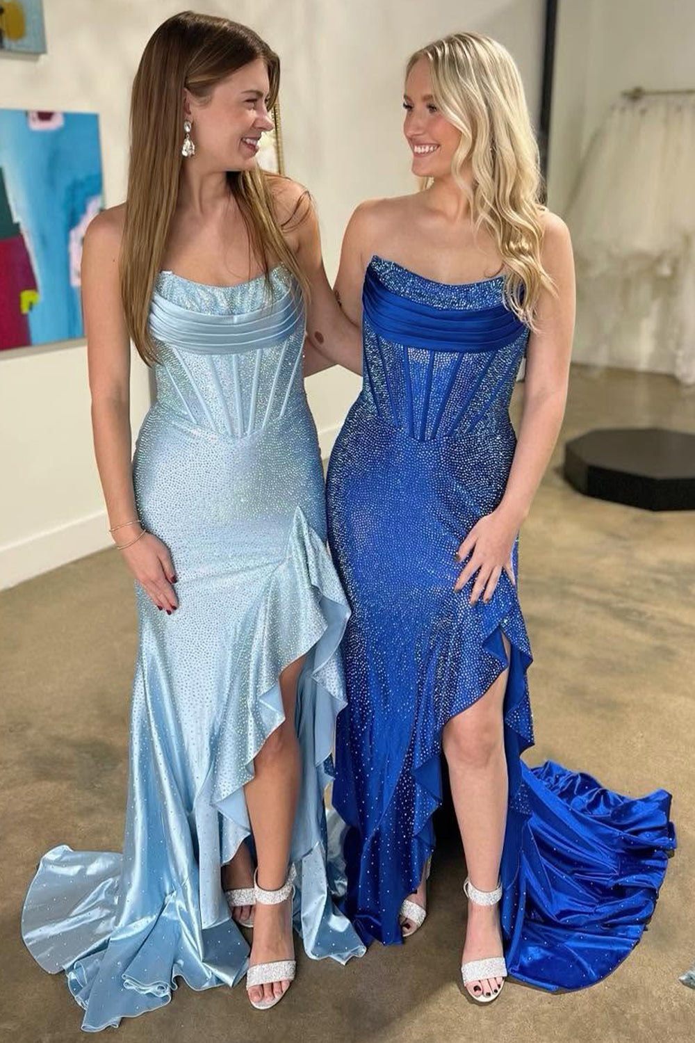 Gorgeous Sparkly Mermaid Strapless Lace Up Long Beaded Prom Dress