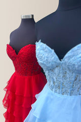 Lovely A-Line Sweetheart Lace Top Long Chiffon Prom Dress with Slit