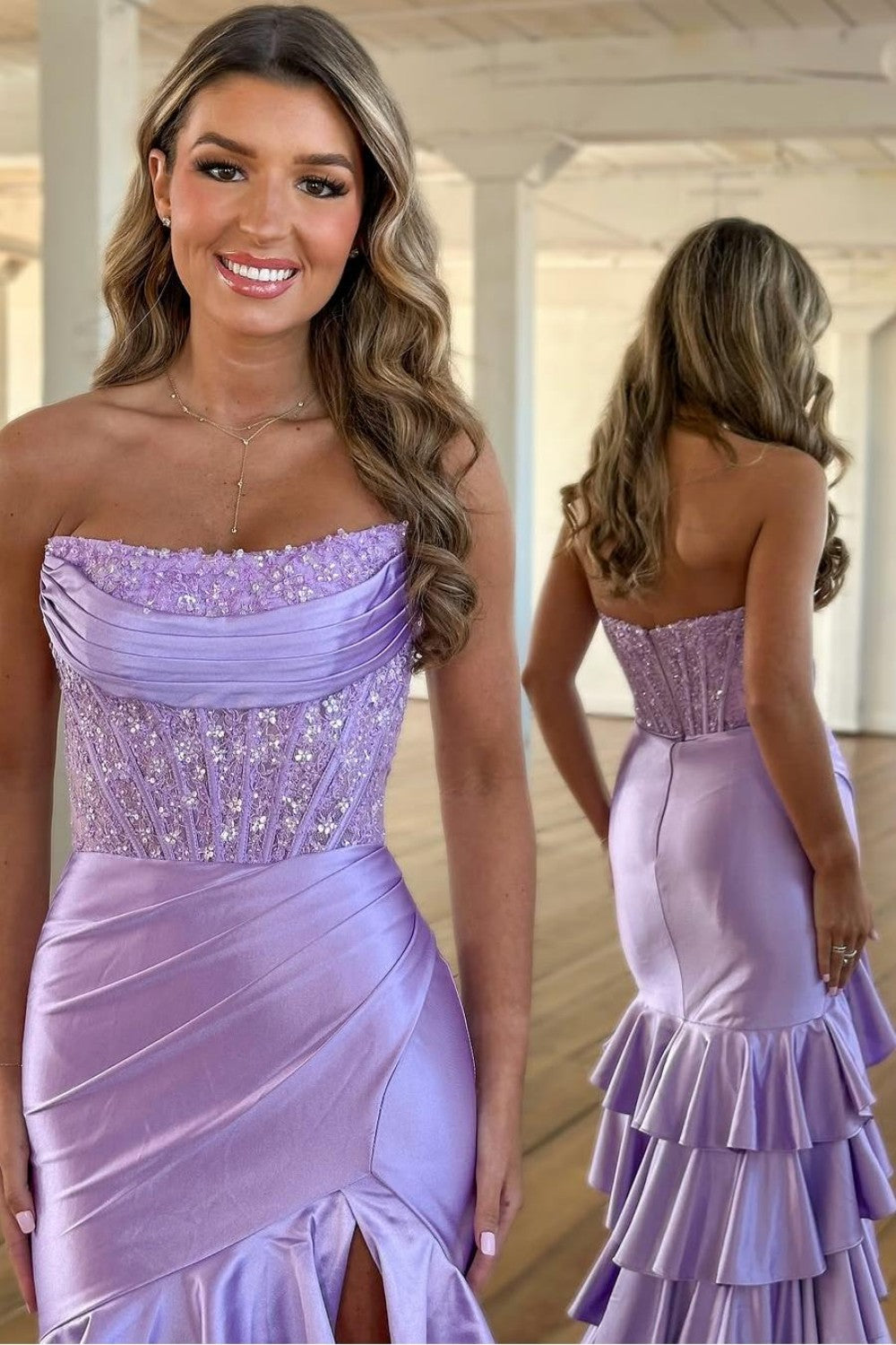 Chic Light Blue Mermaid Strapless Long Satin Prom Dress with Ruffle Skirt