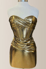 Newly Gold Sweetheart Bodycon Short Metallic Homecoming Dress