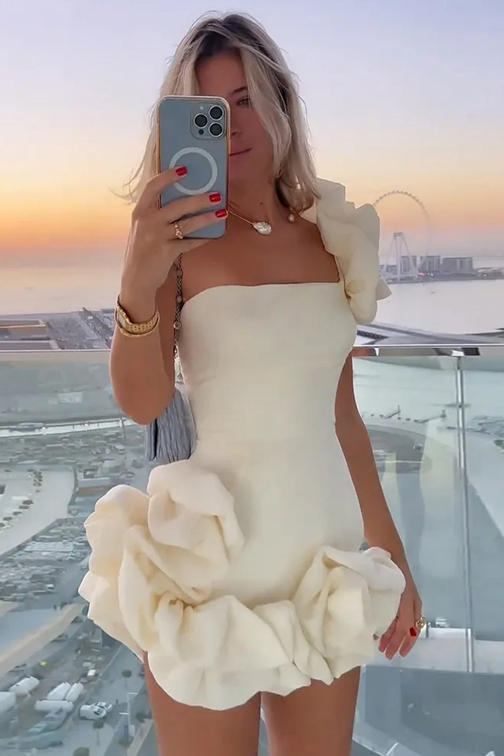 Stylish Bodycon One Shoulder Mini Graduation Dress with Ruffles