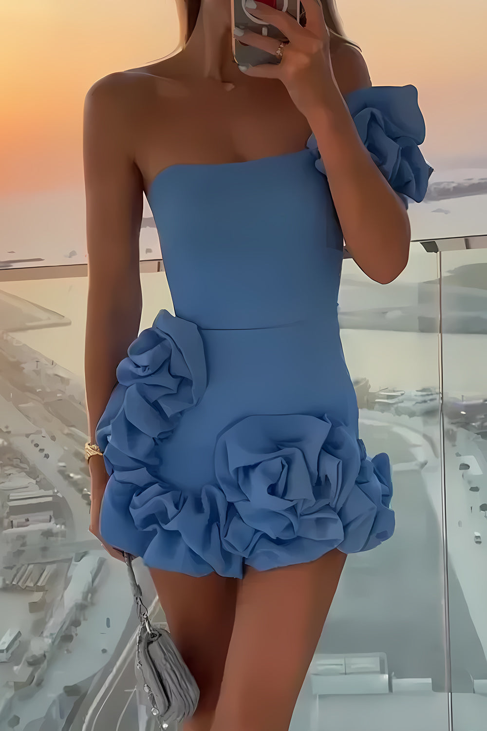 Stylish Bodycon One Shoulder Mini Graduation Dress with Ruffles