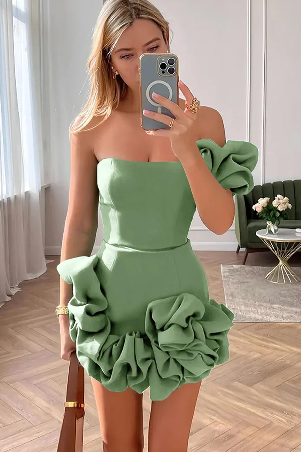 Stylish Bodycon One Shoulder Mini Graduation Dress with Ruffles