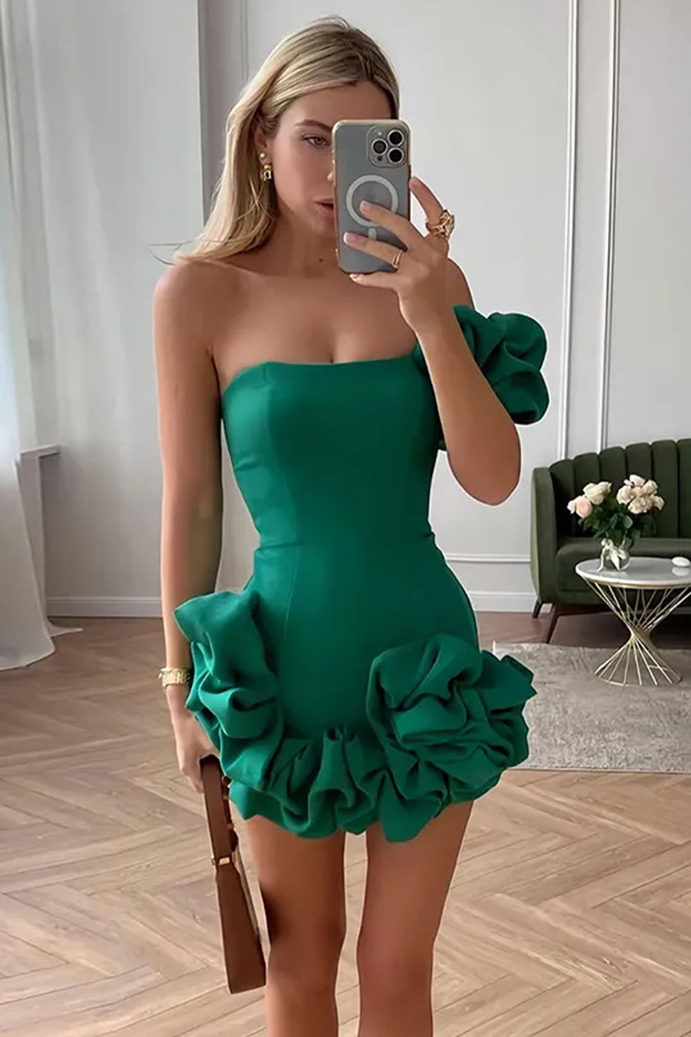 Stylish Bodycon One Shoulder Mini Graduation Dress with Ruffles