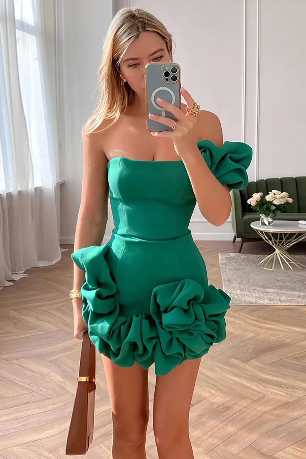 Stylish Bodycon One Shoulder Mini Graduation Dress with Ruffles