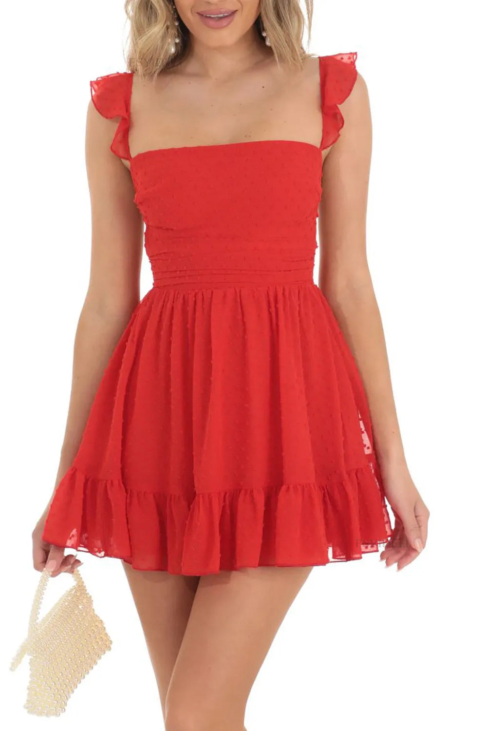 Cute A-Line Square Neck Tie Back Little White Graduation Dress