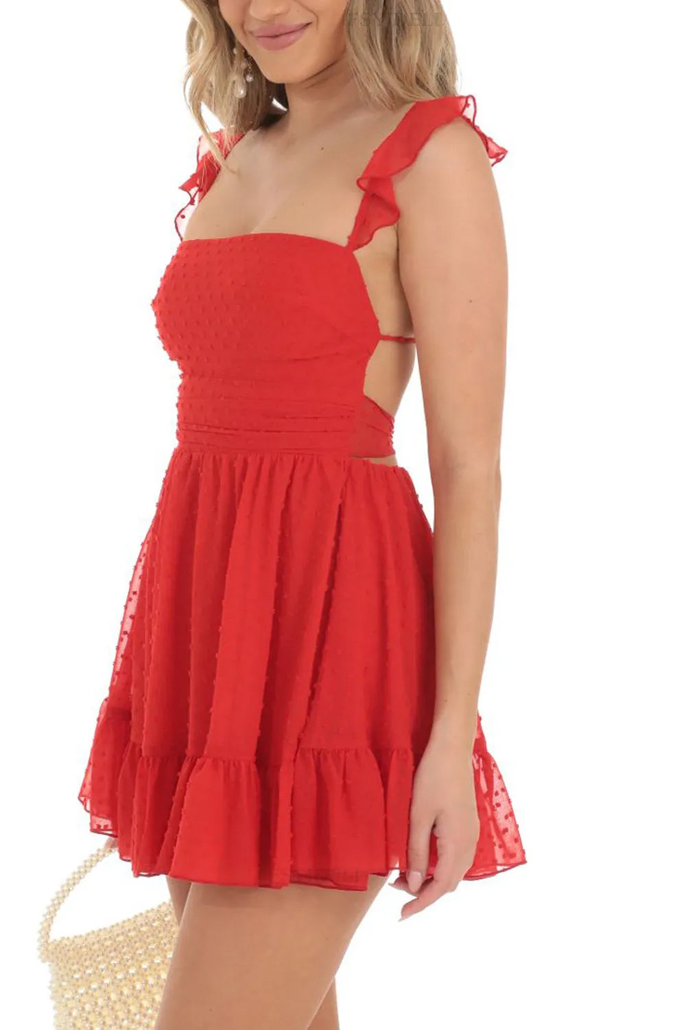 Cute A-Line Square Neck Tie Back Little White Graduation Dress