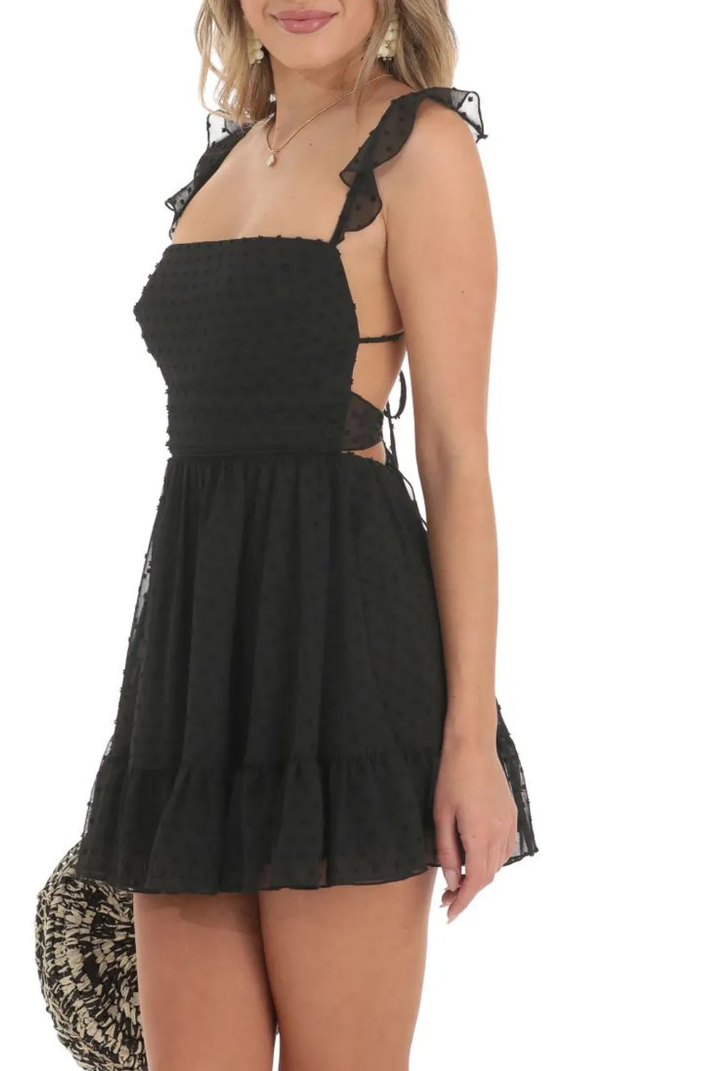 Cute A-Line Square Neck Tie Back Little White Graduation Dress