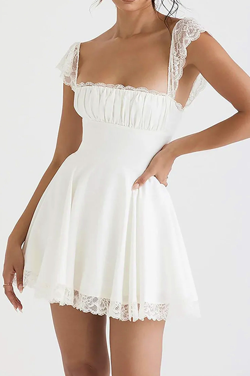 Cute A-Line Lace Cap Sleeves Little White Graduation Dress