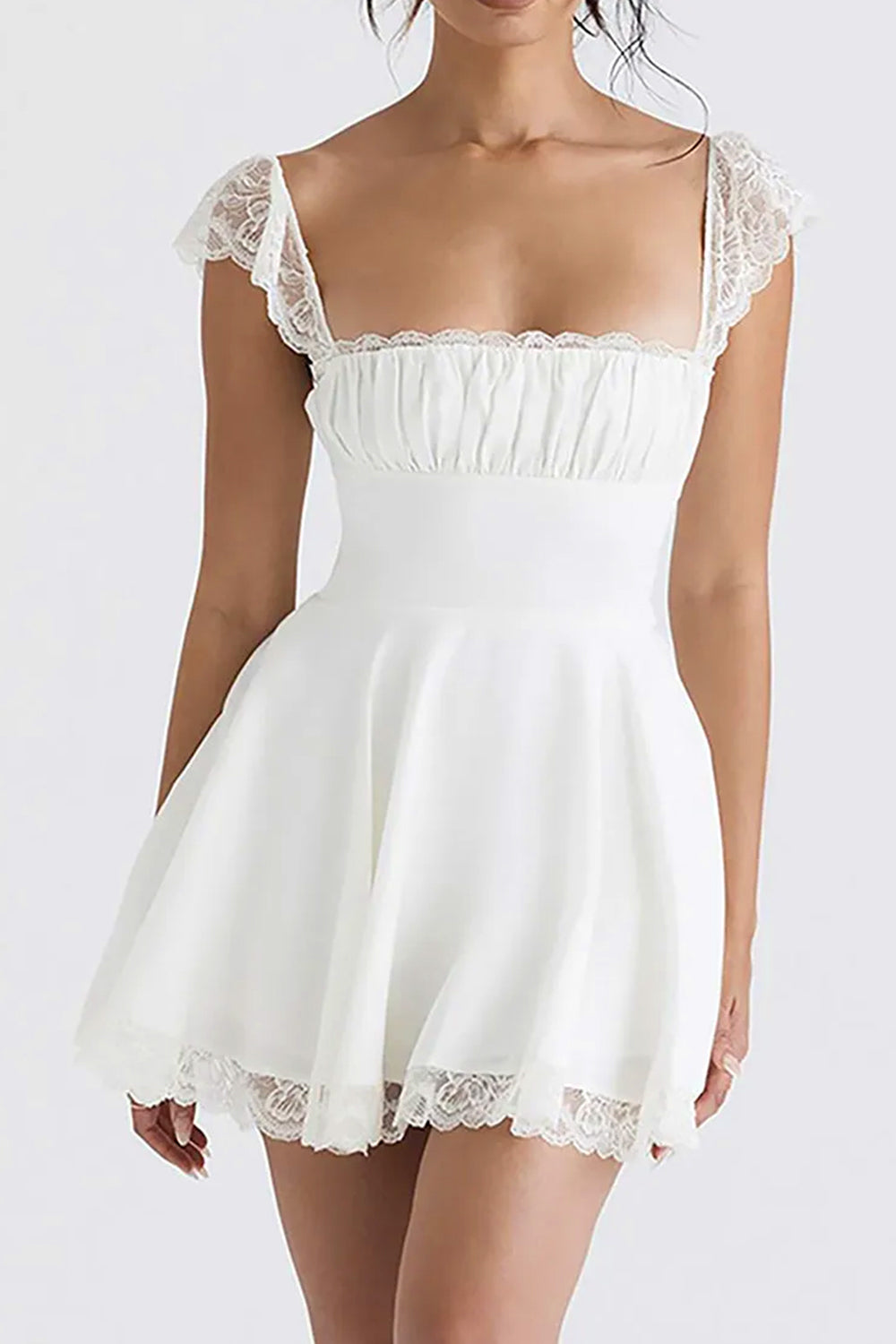 Cute A-Line Lace Cap Sleeves Little White Graduation Dress