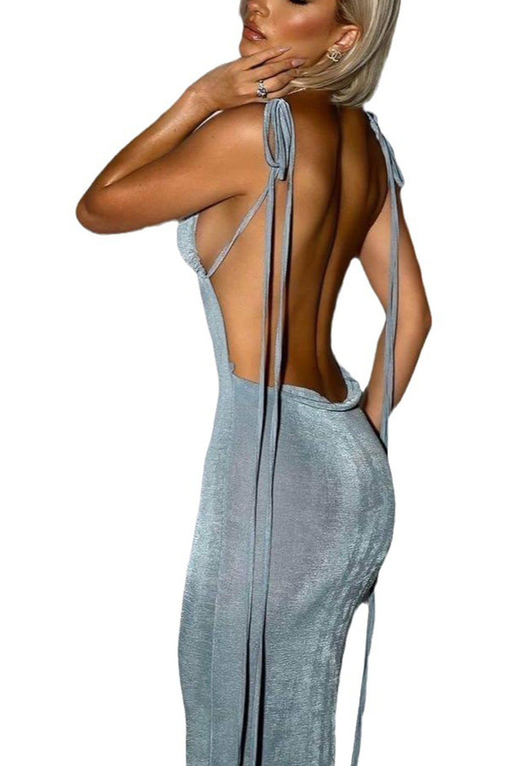 Sexy Mermaid Backless Long Party Dress with Tie Spaghetti Straps