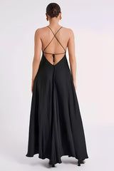 Chic White V-Neck A-Line Lace Up Back Long Party Dress