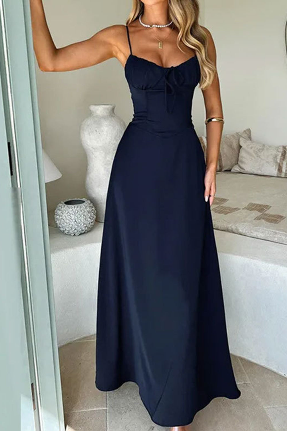 White Elegant Spaghetti Straps Zipper Back Tea Length Graduation Dress