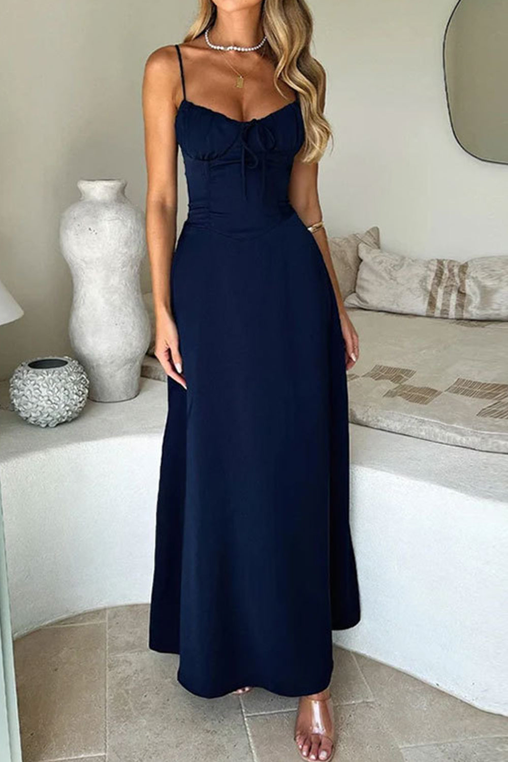 White Elegant Spaghetti Straps Zipper Back Tea Length Graduation Dress