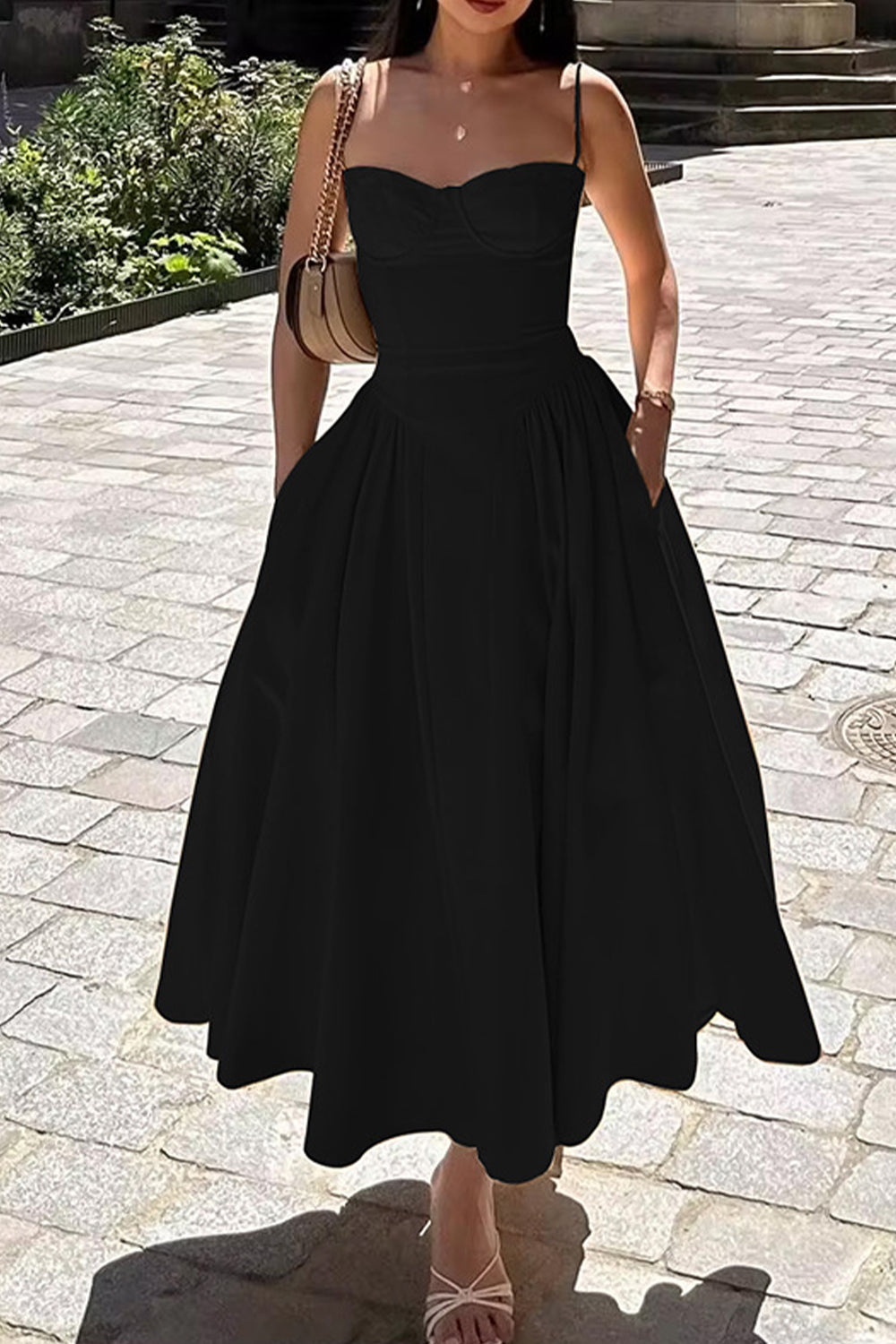 Vintage Tea Length Spaghetti Straps A-Line Graduation Party Dress