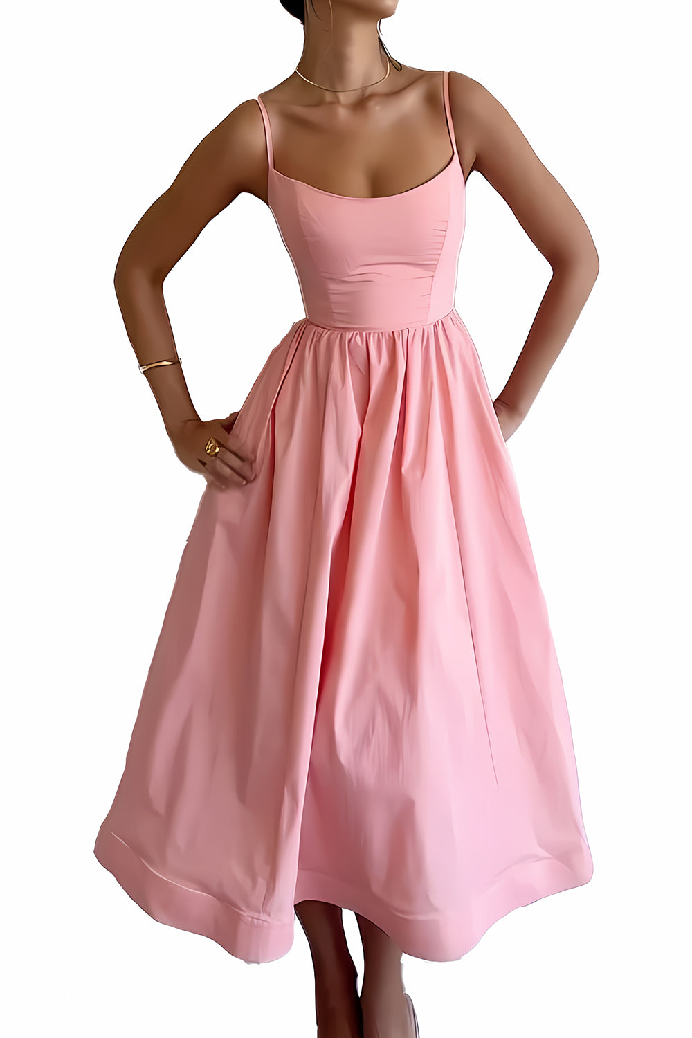 White Spaghetti Straps A-Line Midi Graduation Party Dress