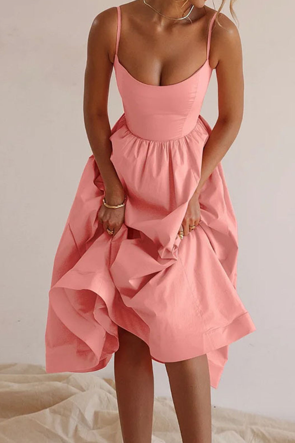 White Spaghetti Straps A-Line Midi Graduation Party Dress