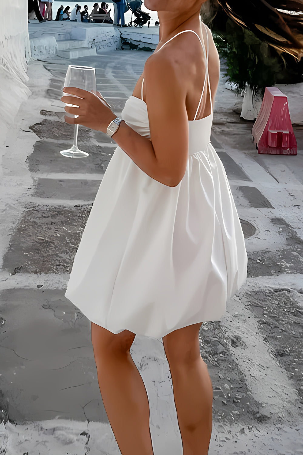 Short Mini A-Line Spaghetti Straps Little white Graduation Dress
