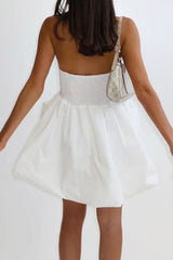 Stylish Strapless A-Line White Mini Graduation Dress with Pockets